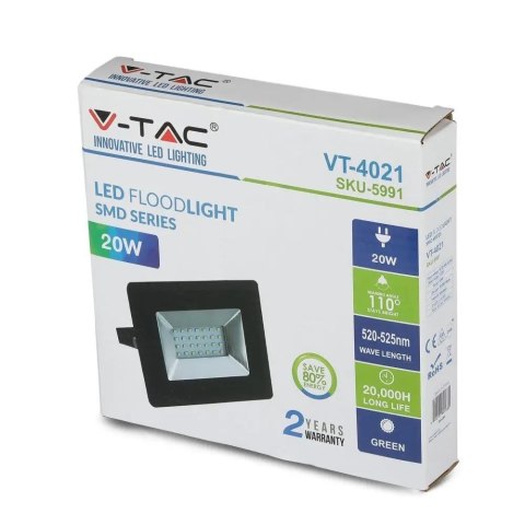 Naświetlacz LED V-TAC 20W SMD E-series czarny VT-4021 Kolor Zielony