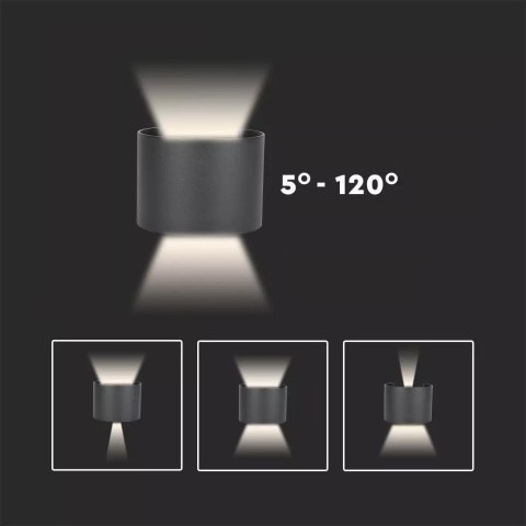 Oprawa ścienna 6W V-TAC góra dół regulowana szary okrągły IP65 BRIDGELUX VT-756 4000K 660lm