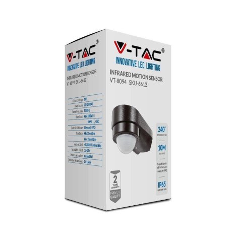 Czujnik ruchu V-TAC narożny 240st 600W IP65 czarny VT-8094