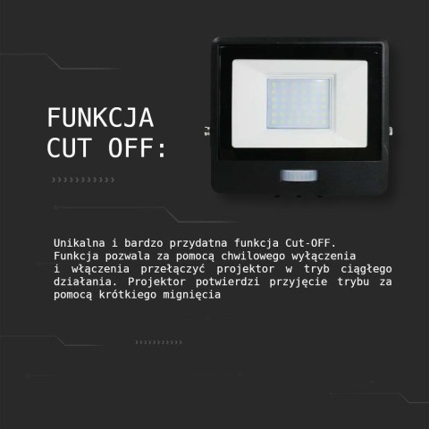 Naświetlacz LED V-TAC 10W SAMSUNG CHIP czujnik ruchu czarny Z mufą VT-118S 3000K 735lm 5 lat gwarancji
