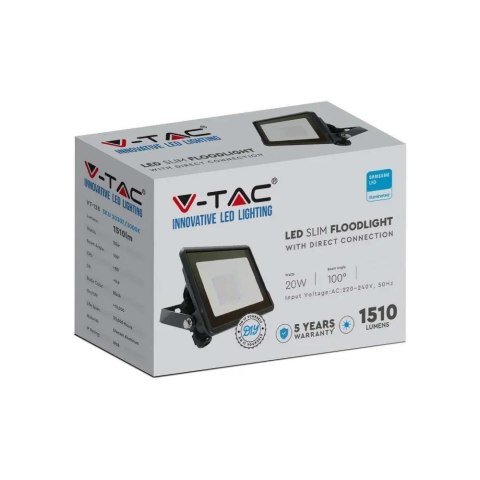 Naświetlacz LED V-TAC 20W SAMSUNG CHIP czarny Z mufą VT-128 6500K 1510lm 5 lat gwarancji
