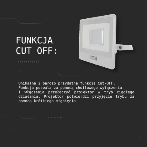 Naświetlacz LED V-TAC 30W SAMSUNG CHIP czujnik ruchu biały przewód 1M VT-138S-1 4000K 2340lm 5 lat gwarancji