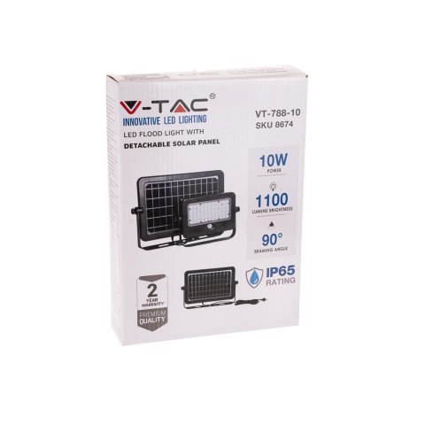 Naświetlacz LED solarny V-TAC 10W USB czarny IP65 VT-788-10 4000K 1100lm