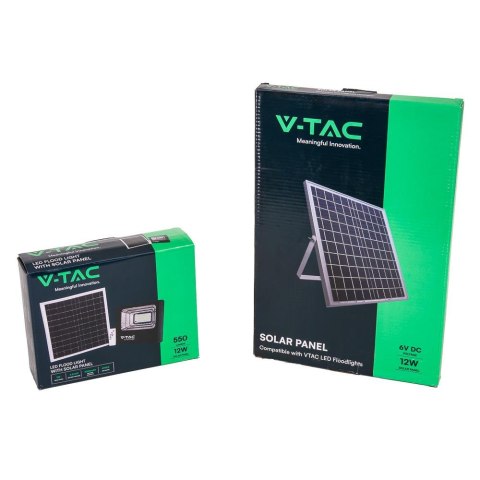 Naświetlacz LED solarny V-TAC 12W czarny IP65 pilot timer VT-25W 6000K 550lm