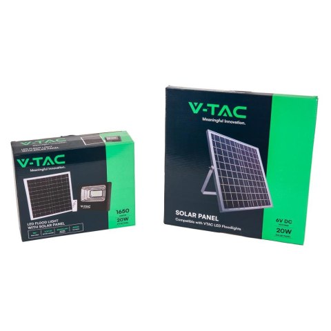 Naświetlacz LED solarny V-TAC 20W czarny IP65 pilot timer VT-60W 6000K 1650lm