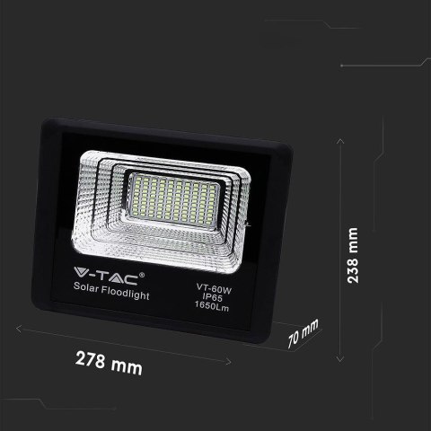 Naświetlacz LED solarny V-TAC 20W czarny IP65 pilot timer VT-60W 6000K 1650lm
