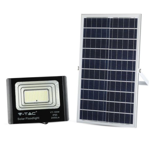 Naświetlacz LED solarny V-TAC 35W czarny IP65 pilot timer VT-100W 4000K 2450lm