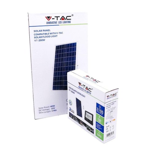 Naświetlacz LED solarny V-TAC 40W czarny IP65 pilot timer VT-200W 4000K 3100lm