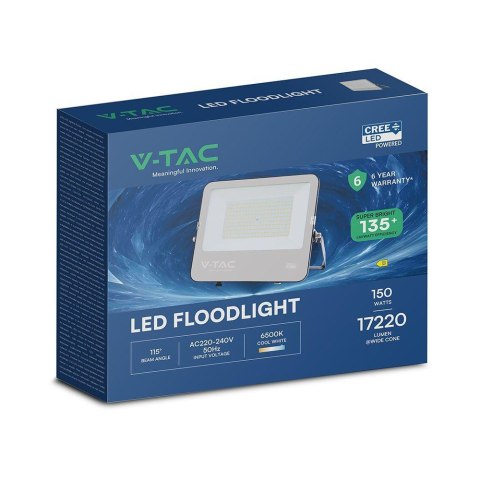 Naświetlacz LED V-TAC CREE CHIP 150W 135lm/W przewód 1m IP65 VT-44153 6500K 17220lm 6 lat gwarancji
