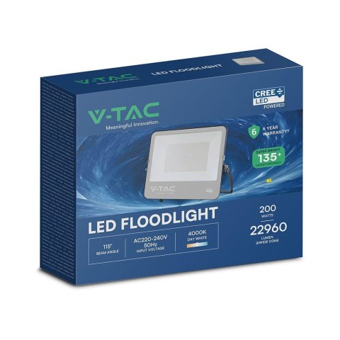Naświetlacz LED V-TAC CREE CHIP 200W 135lm/W przewód 1m IP65 VT-44201 4000K 27000lm 6 lat gwarancji