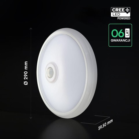 Oprawa sufitowa plafoniera V-TAC 12W LED CREE CHIP czujnik ruchu VT-13 4000K 900lm 6 lat gwarancji