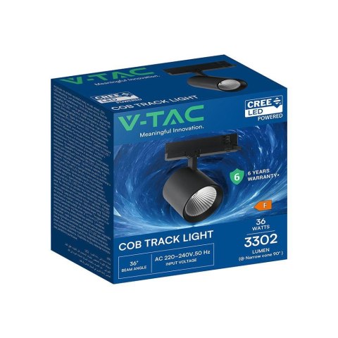 Oprawa szynoprzewód 3F V-TAC 36W LED CREE CHIP 36st czarna VT-11136 4000K 3302lm 6 lat gwarancji
