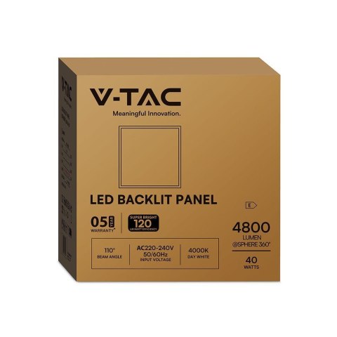 Panel LED V-TAC 40W 60x60 backlight 33mm 120Lm/W VT-61042 4000K 4800lm 5 lat gwarancji