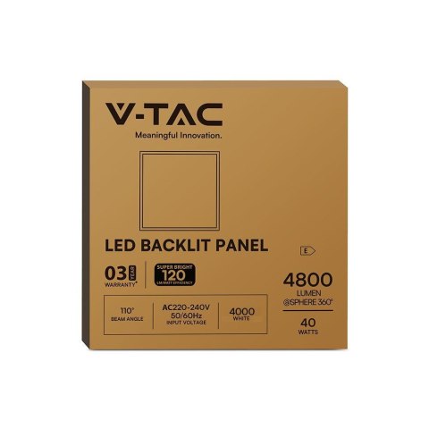 Panel LED V-TAC 40W 60x60 slim 18mm 120Lm/W VT-61041 4000K 4800lm 3 lata gwarancji