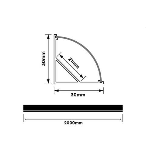 Profil do LED zestaw, ALU anodowany narożny V-TAC 2mb klosz mleczny 30x30mm VT-81135 5 lat gwarancji