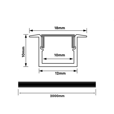 Profil do LED zestaw, ALU anodowany wpuszczany V-TAC 2mb klosz mleczny 12x10mm VT-81132 5 lat gwarancji