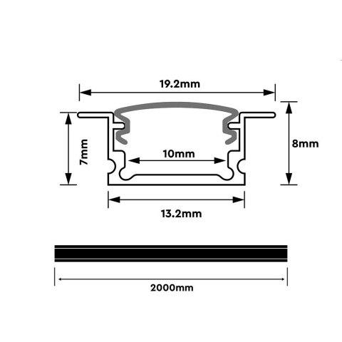 Profil do LED zestaw, ALU anodowany wpuszczany V-TAC 2mb klosz mleczny 13,2x7mm VT-81134 5 lat gwarancji