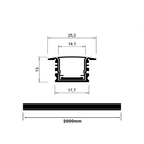 Profil do LED zestaw, ALU anodowany wpuszczany V-TAC 2mb klosz mleczny 17,7x13mm VT-71006 5 lat gwarancji