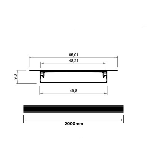 Profil do LED zestaw, ALU anodowany wpuszczany V-TAC 2mb klosz mleczny 49,8x9.8mm VT-71004 5 lat gwarancji