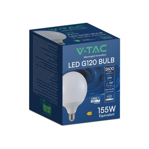 Żarówka LED V-TAC CREE CHIP 22W E27 kula glob G120 120Lm/W VT-242 4000K 2600lm 6 lat gwarancji