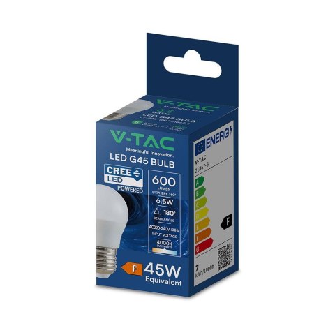 Żarówka LED V-TAC CREE CHIP 6,5W E27 kulka G45 VT-290 4000K 600lm 6 lat gwarancji