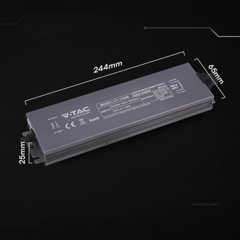 Zasilacz do LED hermetyczny SLIM V-TAC 200W 12V 16.5A IP67 filtr EMI VT-13200