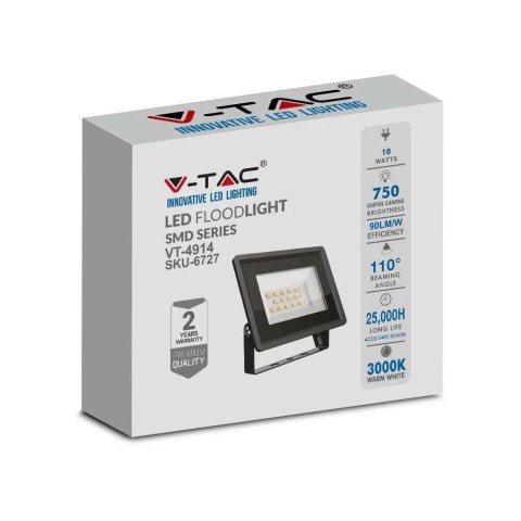 Naświetlacz LED V-TAC 10W SMD F-class czarny VT-4914-B 6500K 750lm