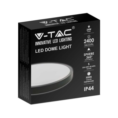 Oprawa sufitowa plafoniera V-TAC 24W LED okrągły IP44 30cm czarny VT-8624B-RD 4000K 2400lm