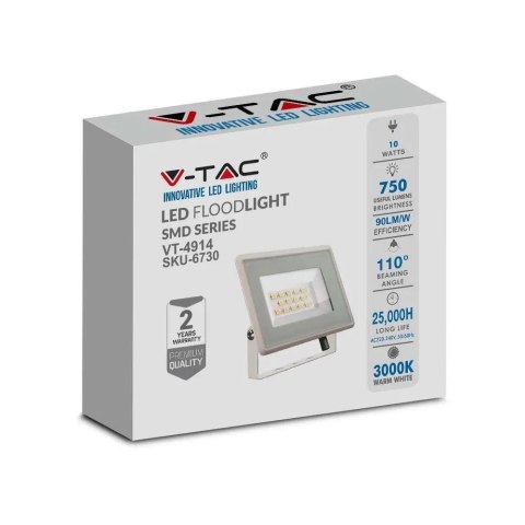 Naświetlacz LED V-TAC 10W SMD F-class biały VT-4914-W 4000K 750lm