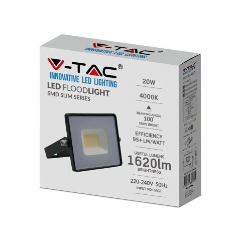 Naświetlacz LED V-TAC 20W SMD E-series czarny VT-4021 6500K 1620lm
