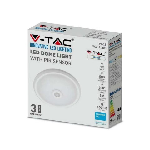 Oprawa sufitowa plafoniera V-TAC 12W LED SAMSUNG CHIP czujnik ruchu VT-13 6500K 900lm 3 lata gwarancji