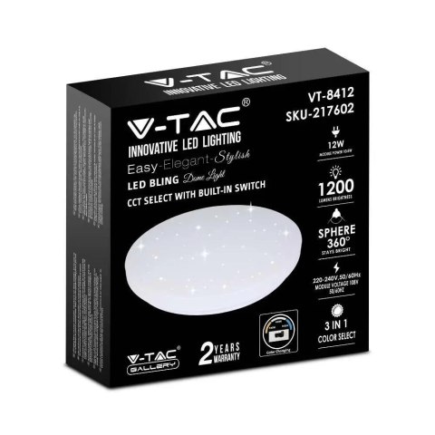 Oprawa sufitowa plafoniera V-TAC 12W LED gwiazdy zmiana koloru CCT fi.255 VT-8412-S-N 3000K-6400K 1200lm