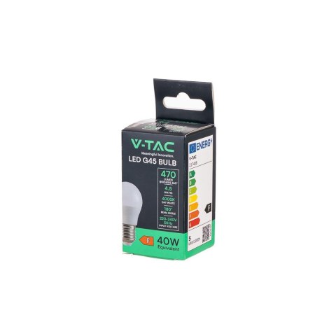 Żarówka LED V-TAC 4,5W E27 G45 P45 kulka VT-1879 4000K 470lm