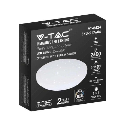 Oprawa sufitowa plafoniera V-TAC 24W LED gwiazdy zmiana koloru CCT fi.350 VT-8424 3000K-6400K 2600lm
