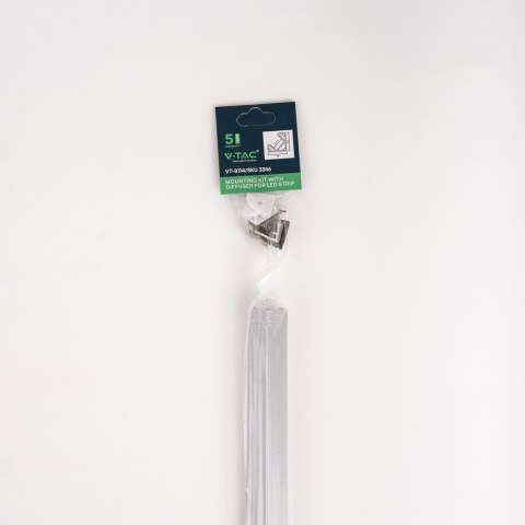 Profil do LED zestaw, ALU anodowany kątowy V-TAC 2mb klosz mleczny 19x19mm VT-8114