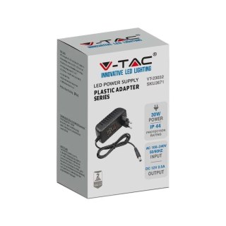 Zasilacz LED V-TAC 30W 12V wtyczkowy 2.5A IP44 do gniazdka filtr EMI VT-23032