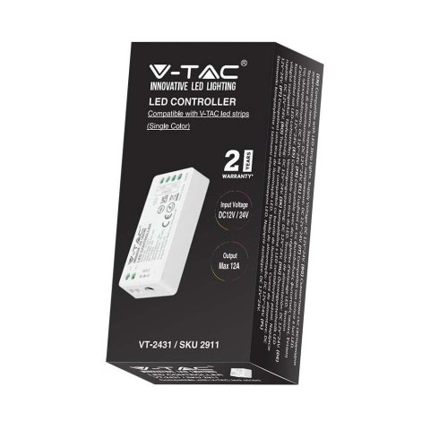 Kontroler sterownik ściemniacz V-TAC mono jednokolorowy 12A 12V-144W 24V-288W VT-2431