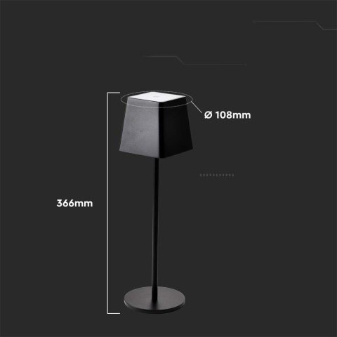 Lampka stołowa nocna V-TAC 2W LED 36cm ładowanie ściemnianie IP54 czarna VT-7563 3000K 200lm