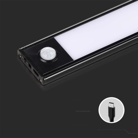 Oprawa podszafkowa V-TAC 2,5W LED czarna czujnik ruchu ładowanie USB 60cm VT-8143 4000K 260lm