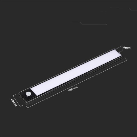 Oprawa podszafkowa V-TAC 2,5W LED czarna czujnik ruchu ładowanie USB 60cm VT-8143 4000K 260lm