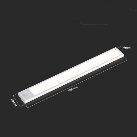 Oprawa podszafkowa V-TAC 2,5W LED srebrna czujnik ruchu ładowanie USB 60cm VT-8143 4000K 260lm