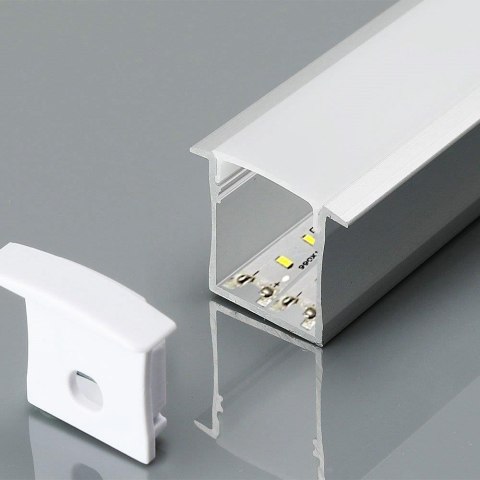 Profil do LED zestaw, ALU anodowany wpuszczany na dwie taśmy V-TAC 2mb klosz mleczny 30x20mm VT-8119 5 lat gwarancji