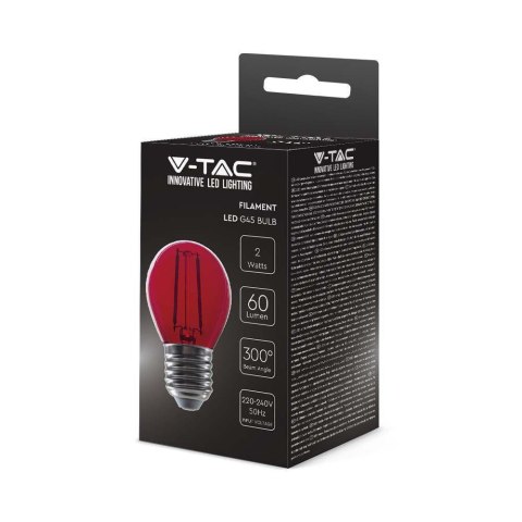 Żarówka LED V-TAC 2W filament E27 kulka G45 kolor VT-2132 Kolor Czerwony 60lm