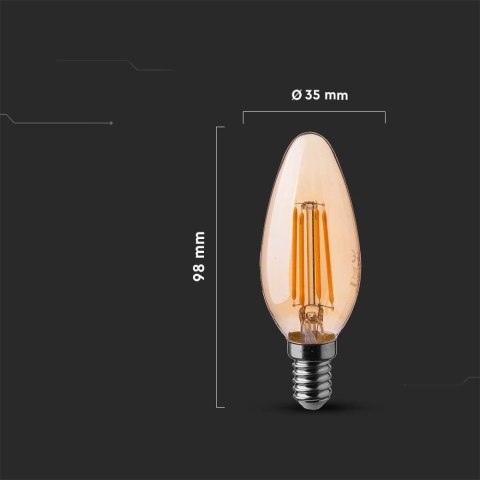 Żarówka LED V-TAC 4W filament E14 świeca bursztyn VT-1955 2200K 350lm
