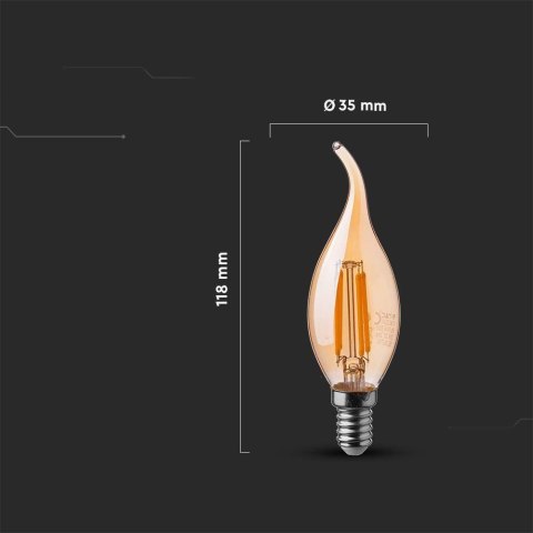 Żarówka LED V-TAC 4W filament E14 świeca bursztyn płomyk VT-1949 2200K 350lm