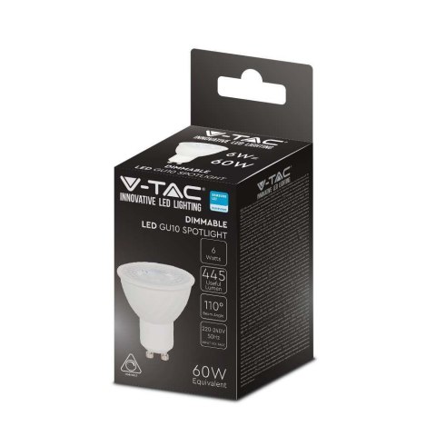 Żarówka LED V-TAC SAMSUNG CHIP 6W GU10 110st ściemnialna VT-247 4000K 445lm 5 lat gwarancji