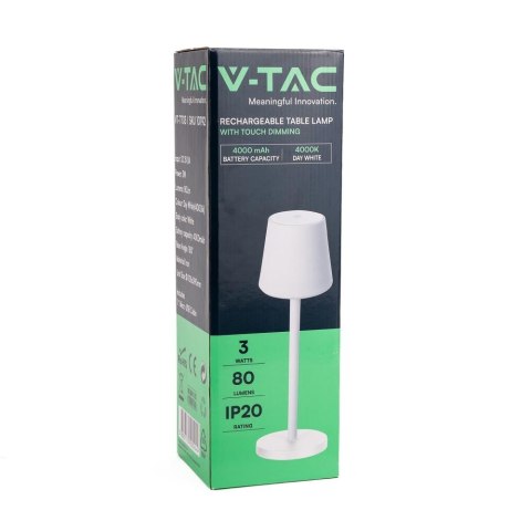 Lampka stołowa nocna V-TAC 3W LED 39cm ładowanie ściemnianie biała VT-7703 4000K 70lm