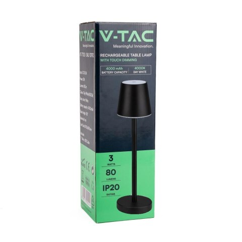 Lampka stołowa nocna V-TAC 3W LED 39cm ładowanie ściemnianie czarna VT-7703 4000K 70lm