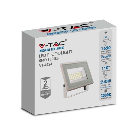Naświetlacz LED V-TAC 20W SMD F-class biały VT-4924-W 4000K 1650lm