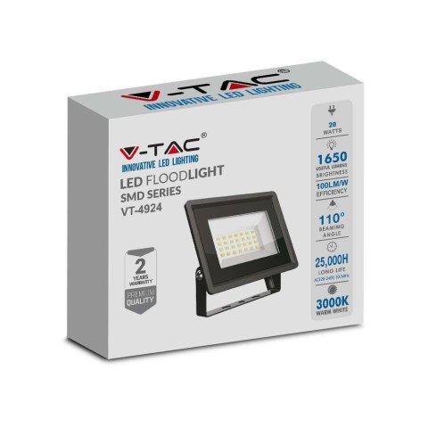 Naświetlacz LED V-TAC 20W SMD F-class czarny VT-4924-B 4000K 1650lm